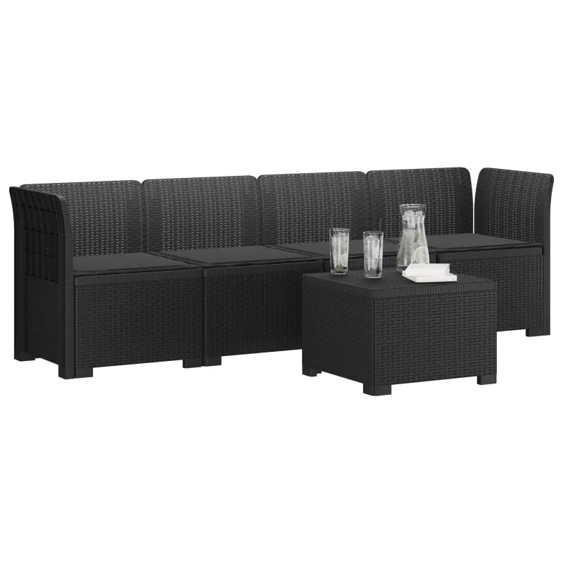 4 vietų sodo sofa su pagalvėmis pintinės išvaizdos PP Antracito