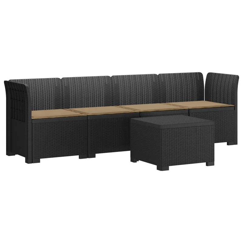 4 vietų sodo sofa su pagalvėmis pintinės išvaizdos PP Antracito