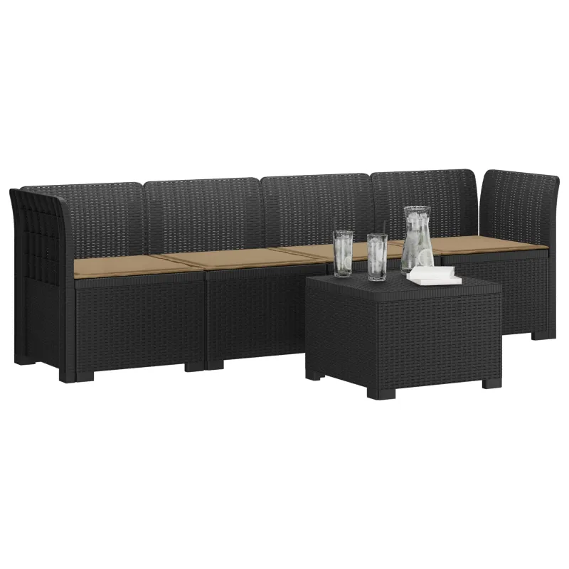 4 vietų sodo sofa su pagalvėmis pintinės išvaizdos PP Antracito