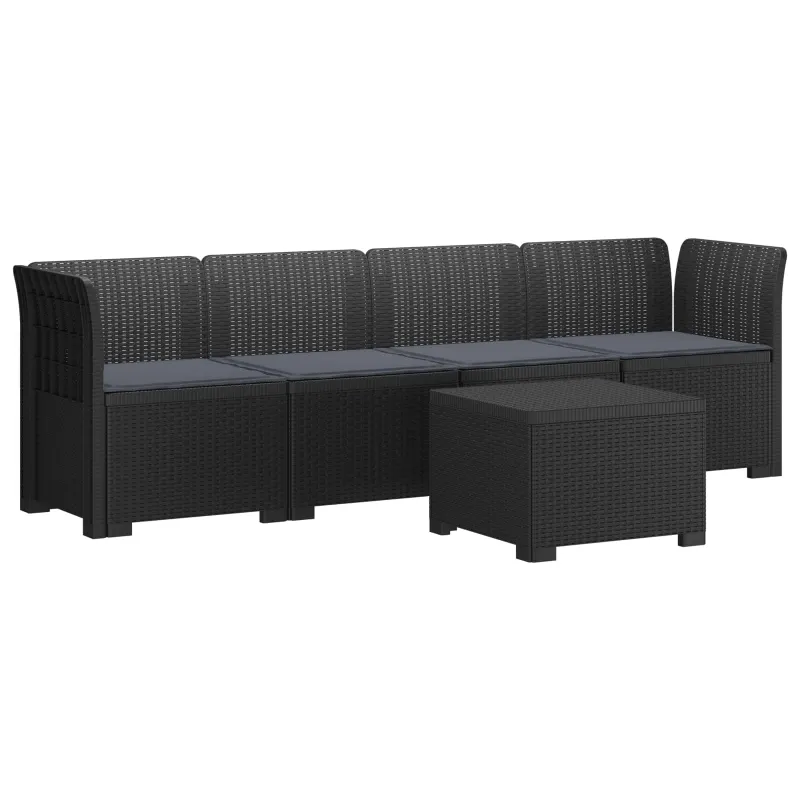 4 vietų sodo sofa su pagalvėmis pintinės išvaizdos PP Antracito