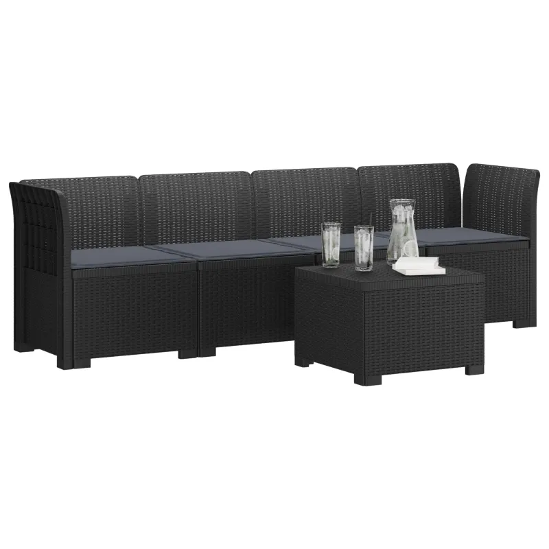 4 vietų sodo sofa su pagalvėmis pintinės išvaizdos PP Antracito