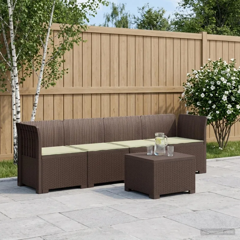 4 vietų sodo sofa su pagalvėmis pintinės išvaizdos PP Ruda
