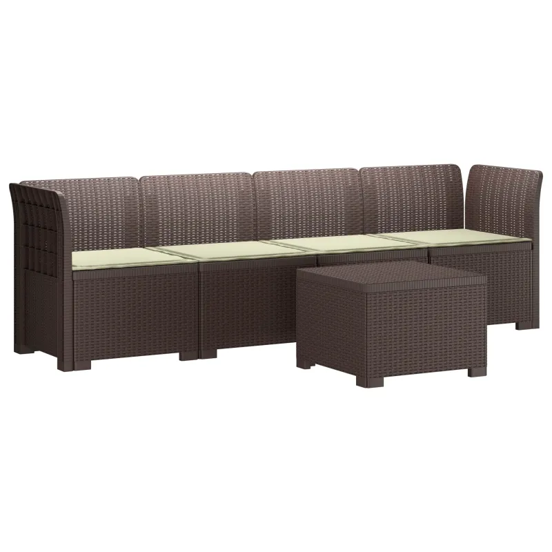 4 vietų sodo sofa su pagalvėmis pintinės išvaizdos PP Ruda