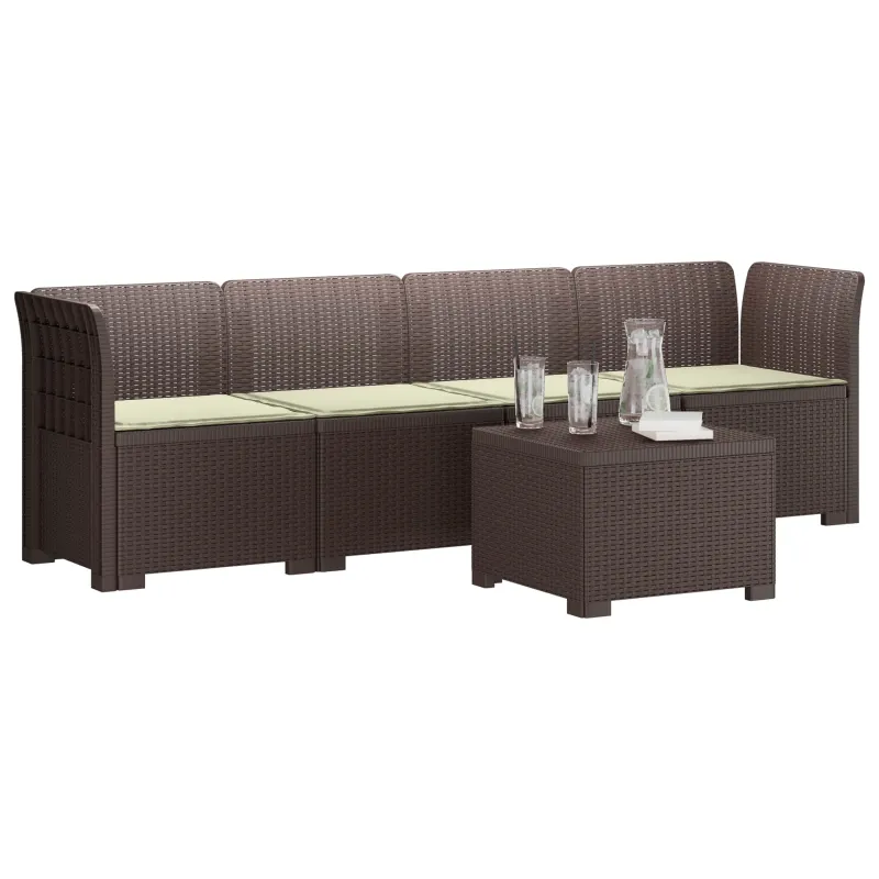 4 vietų sodo sofa su pagalvėmis pintinės išvaizdos PP Ruda