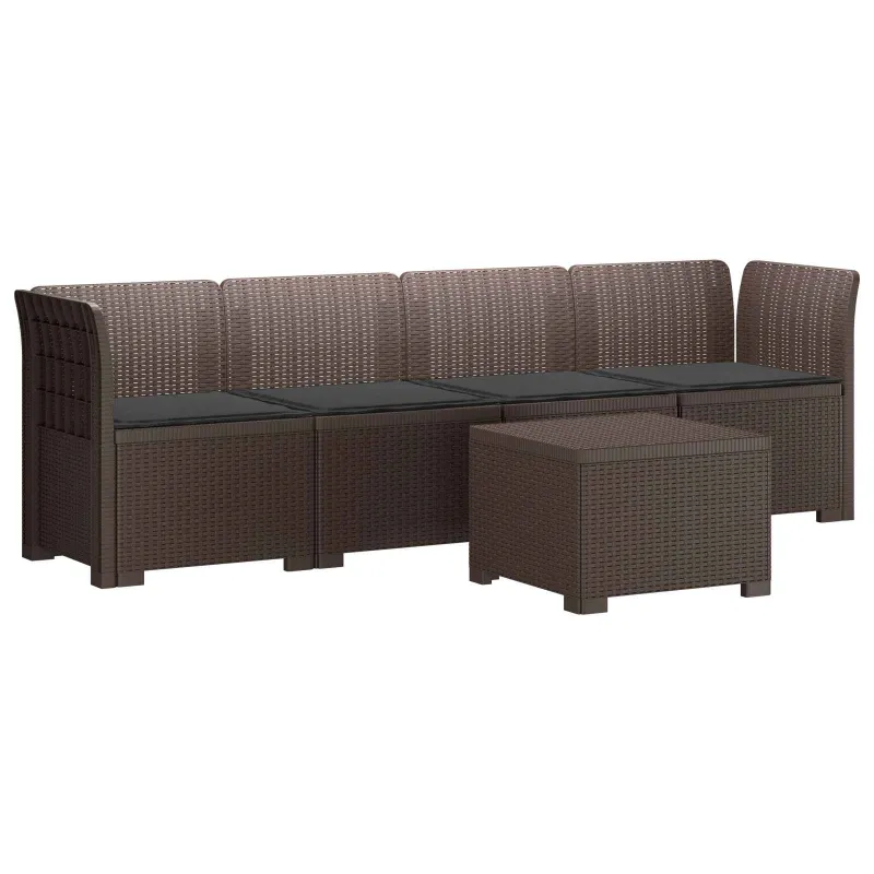 4 vietų sodo sofa su pagalvėmis pintinės išvaizdos PP Ruda
