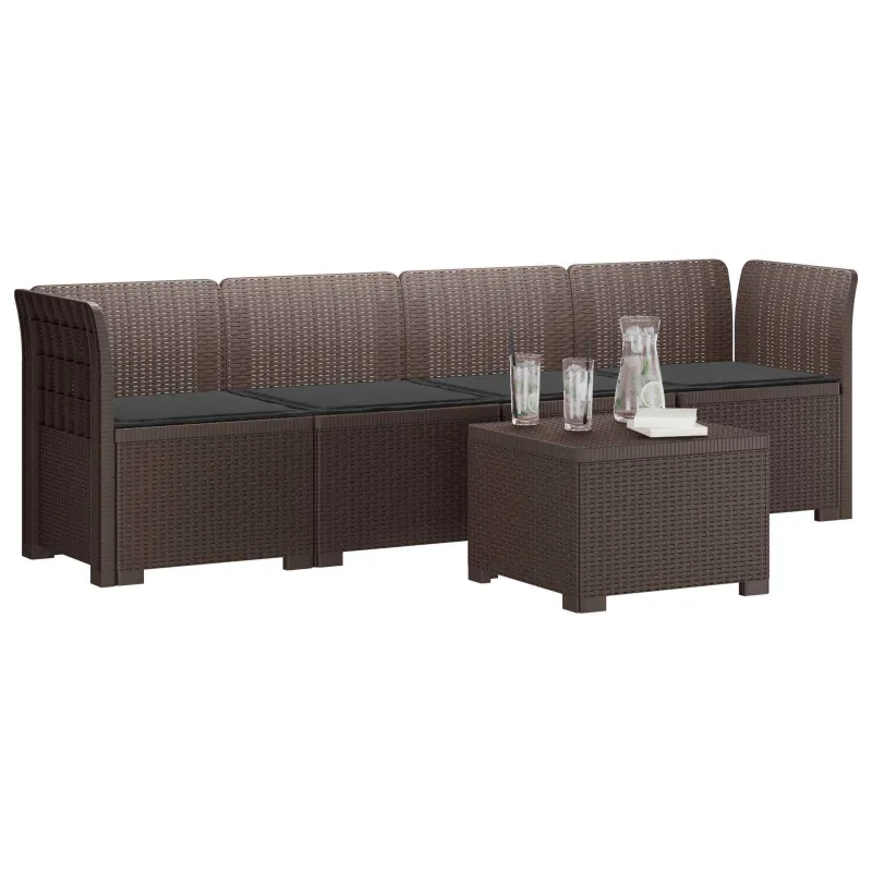 4 vietų sodo sofa su pagalvėmis pintinės išvaizdos PP Ruda