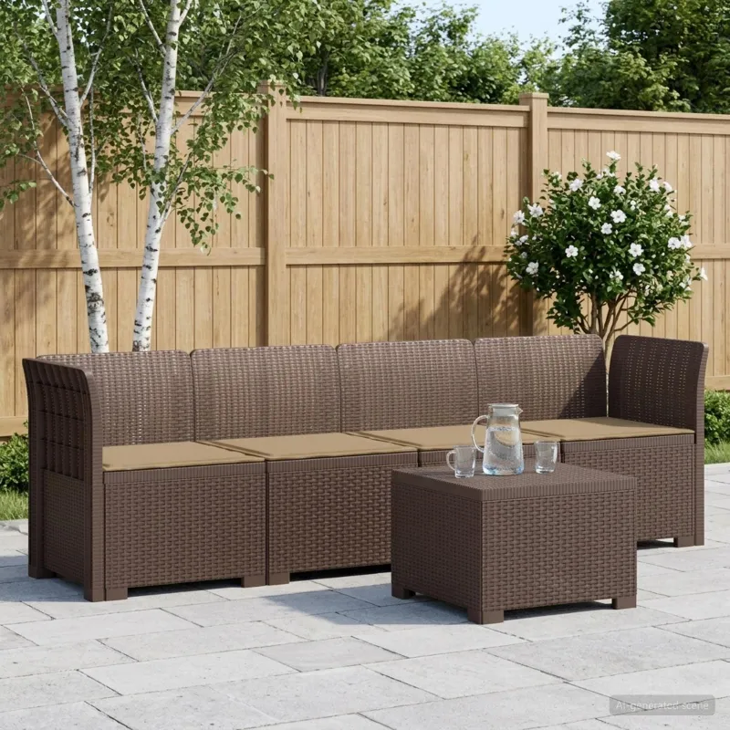 4 vietų sodo sofa su pagalvėmis pintinės išvaizdos PP Ruda