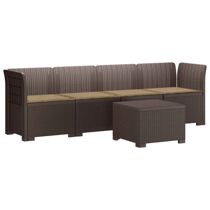 4 vietų sodo sofa su pagalvėmis pintinės išvaizdos PP Ruda