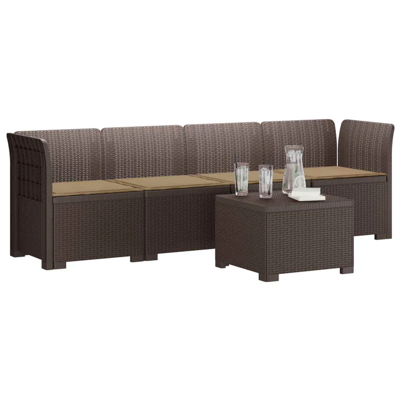 4 vietų sodo sofa su pagalvėmis pintinės išvaizdos PP Ruda