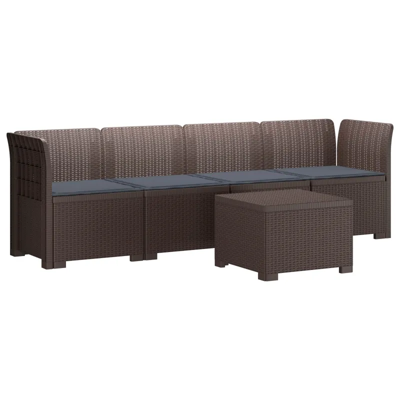 4 vietų sodo sofa su pagalvėmis pintinės išvaizdos PP Ruda