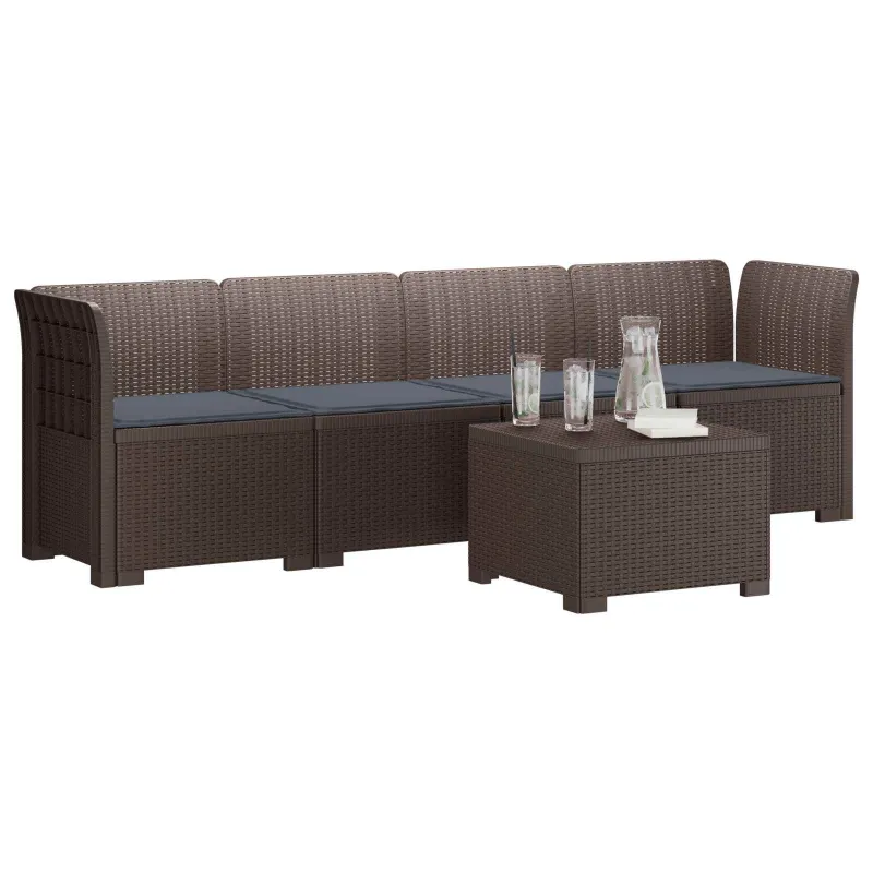 4 vietų sodo sofa su pagalvėmis pintinės išvaizdos PP Ruda