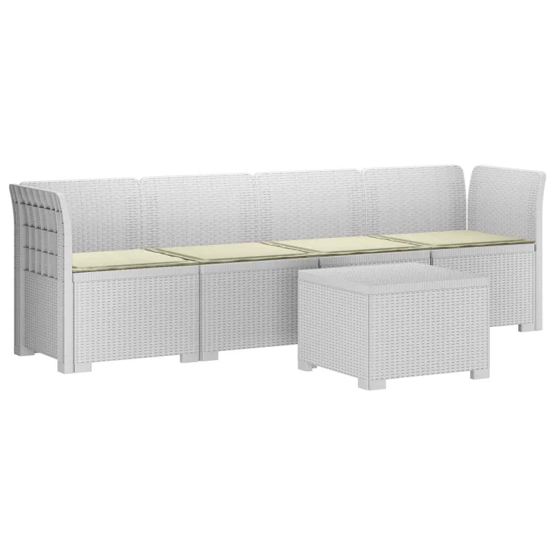 4 vietų sodo sofa su pagalvėmis pintinės išvaizdos PP Balta