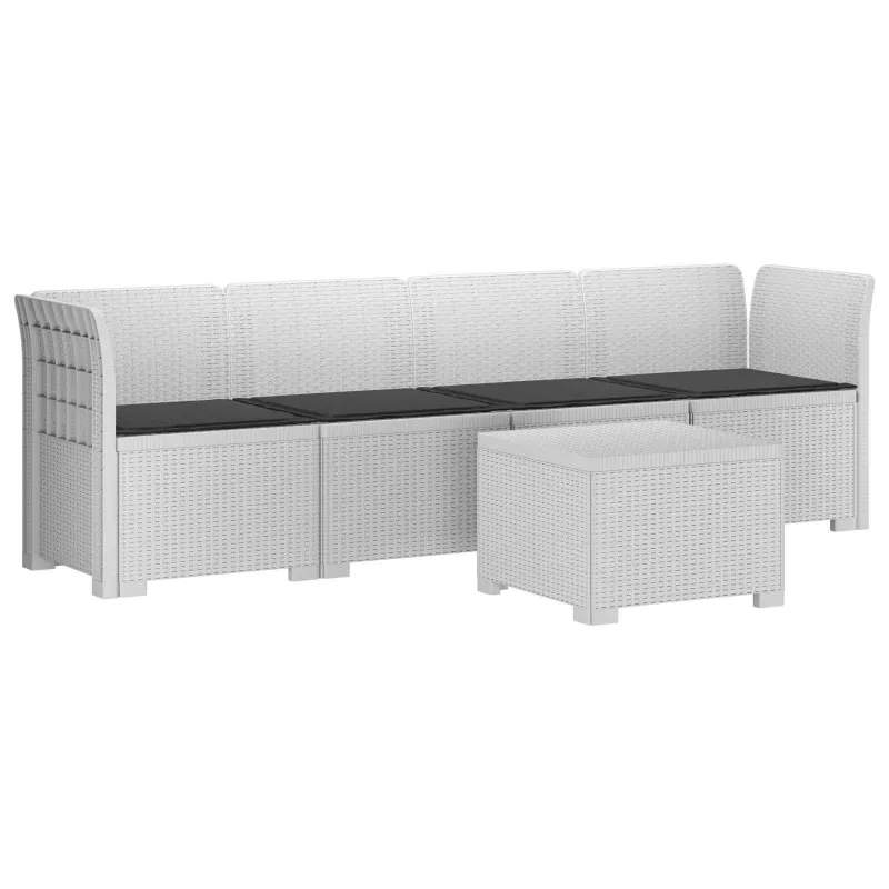 4 vietų sodo sofa su pagalvėmis pintinės išvaizdos PP Balta