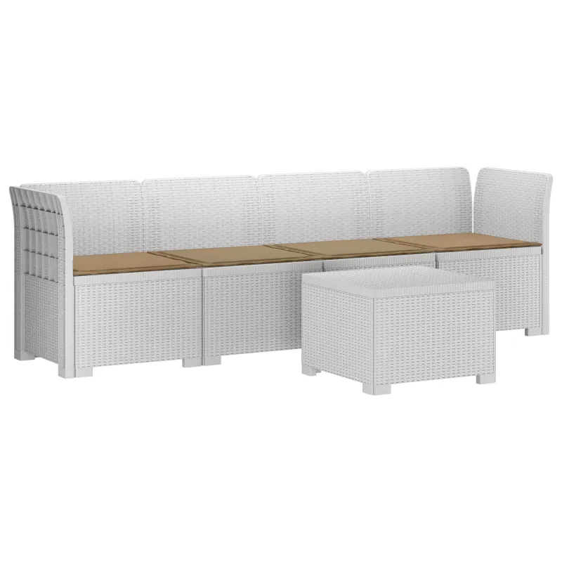 4 vietų sodo sofa su pagalvėmis pintinės išvaizdos PP Balta