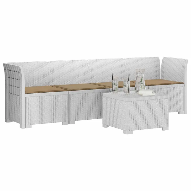 4 vietų sodo sofa su pagalvėmis pintinės išvaizdos PP Balta