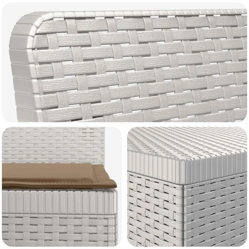 4 vietų sodo sofa su pagalvėmis pintinės išvaizdos PP Balta