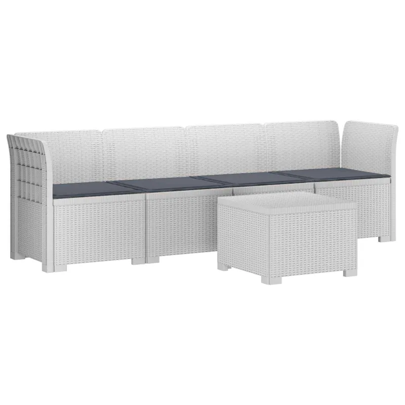4 vietų sodo sofa su pagalvėmis pintinės išvaizdos PP Balta