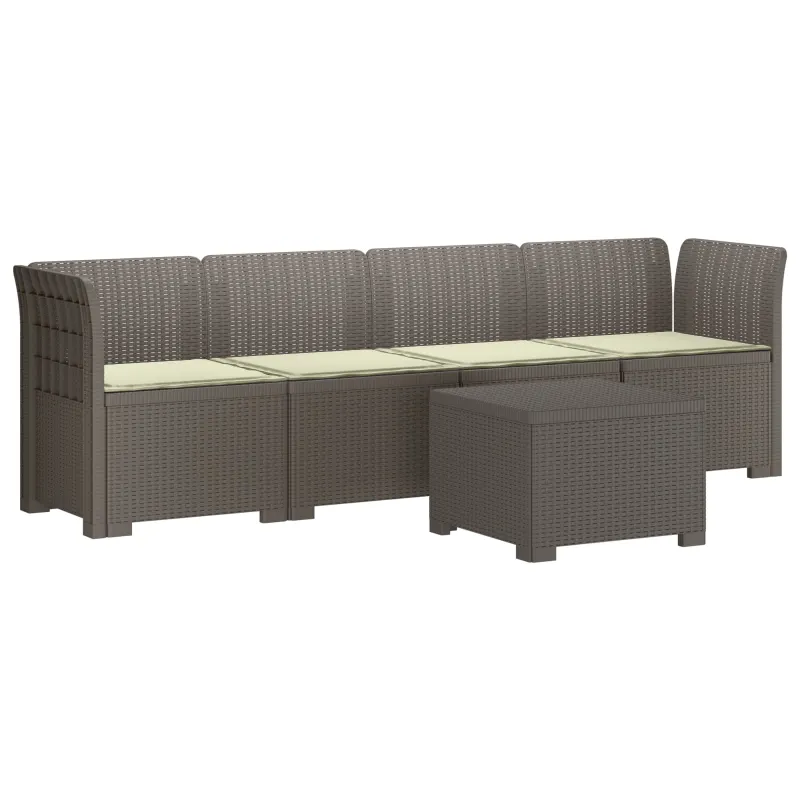 4 vietų sodo sofa su pagalvėmis pintinės išvaizdos PP
