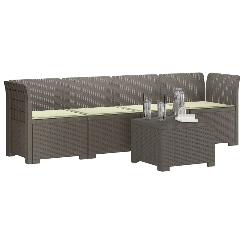 4 vietų sodo sofa su pagalvėmis pintinės išvaizdos PP