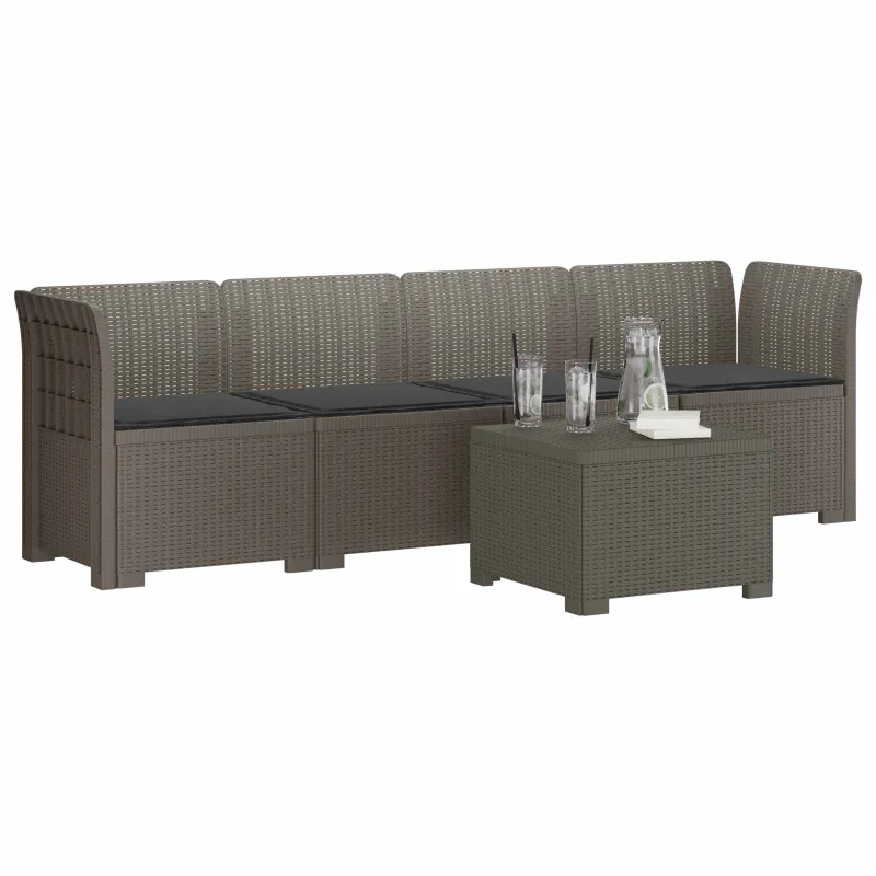 4 vietų sodo sofa su pagalvėmis pintinės išvaizdos PP
