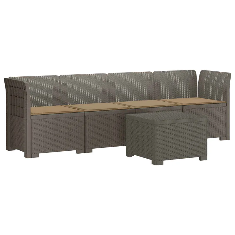 4 vietų sodo sofa su pagalvėmis pintinės išvaizdos PP