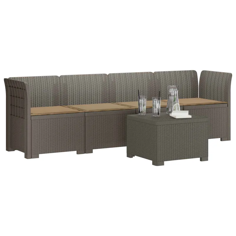 4 vietų sodo sofa su pagalvėmis pintinės išvaizdos PP