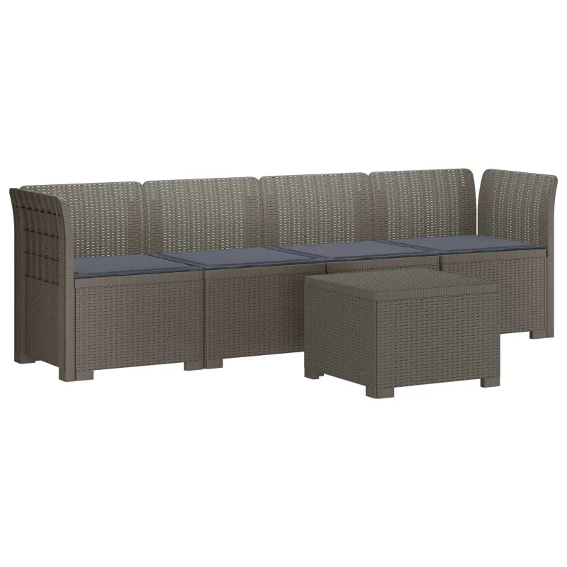 4 vietų sodo sofa su pagalvėmis pintinės išvaizdos PP
