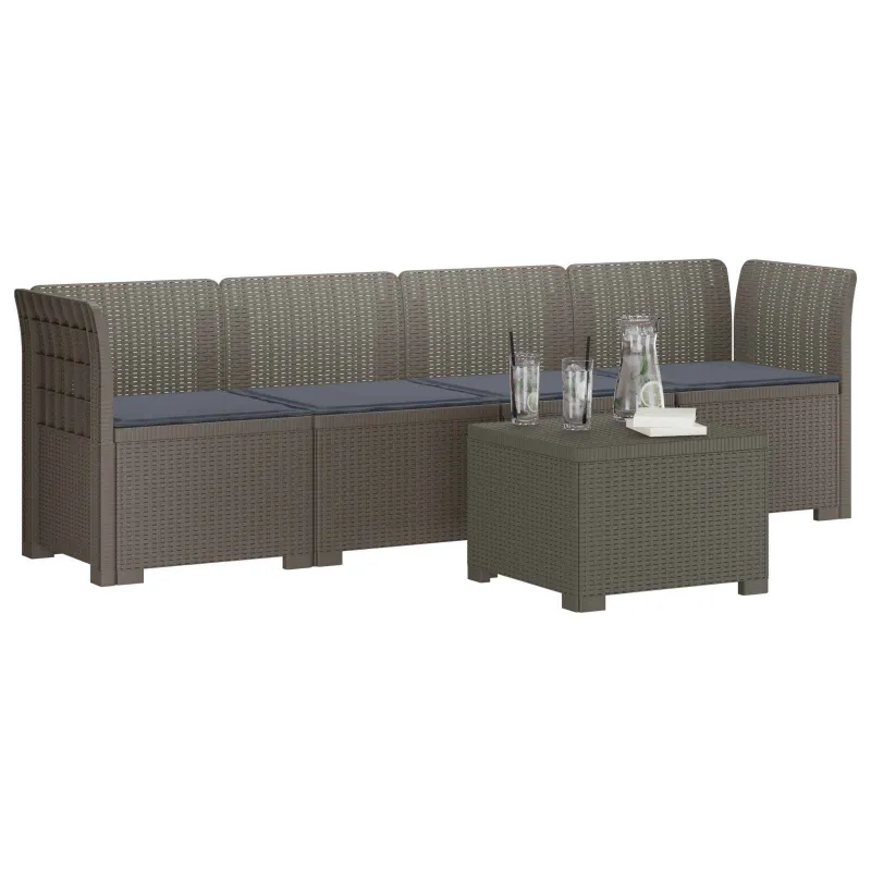 4 vietų sodo sofa su pagalvėmis pintinės išvaizdos PP