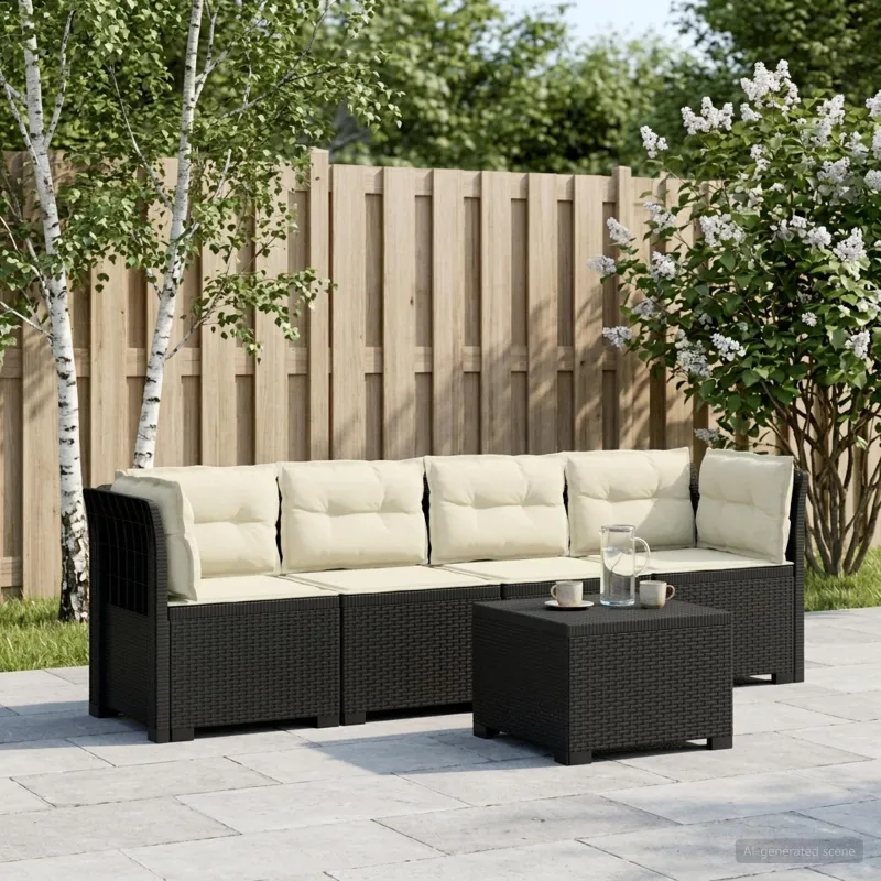 4 vietų sodo sofa su pagalvėmis pintinės išvaizdos PP Antracito