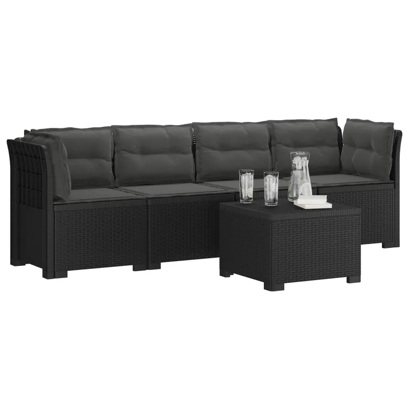 4 vietų sodo sofa su pagalvėmis pintinės išvaizdos PP Antracito