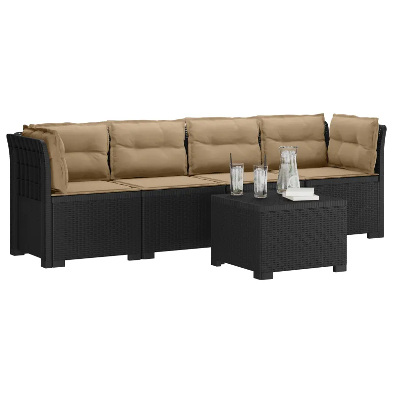 4 vietų sodo sofa su pagalvėmis pintinės išvaizdos PP Antracito