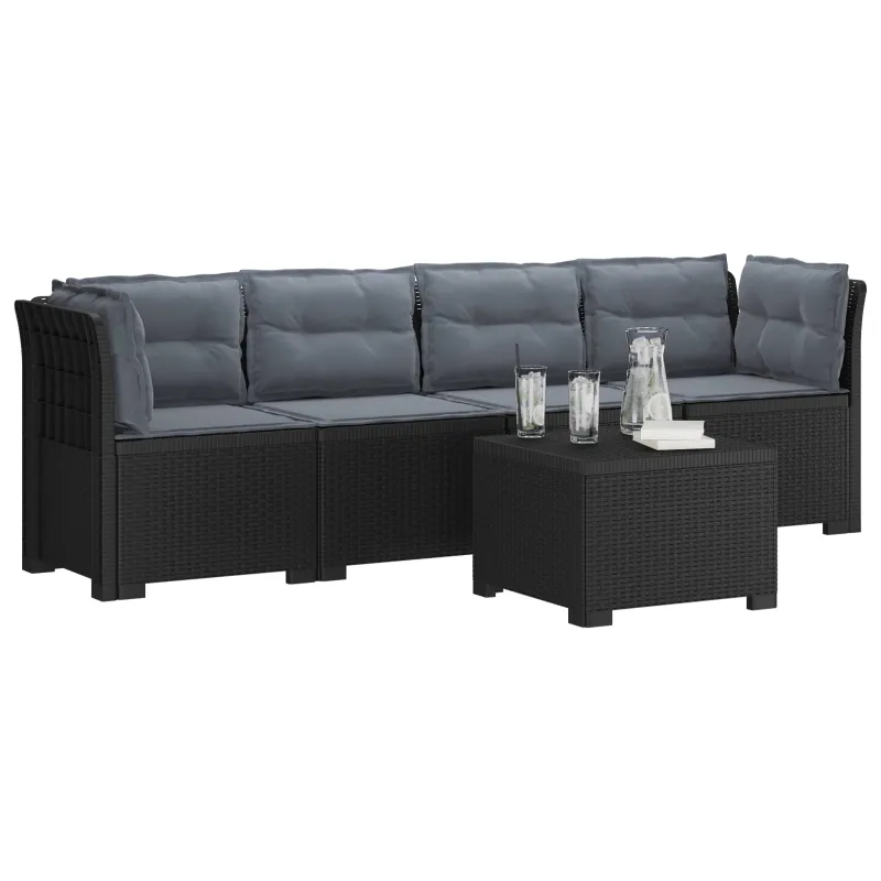 4 vietų sodo sofa su pagalvėmis pintinės išvaizdos PP Antracito