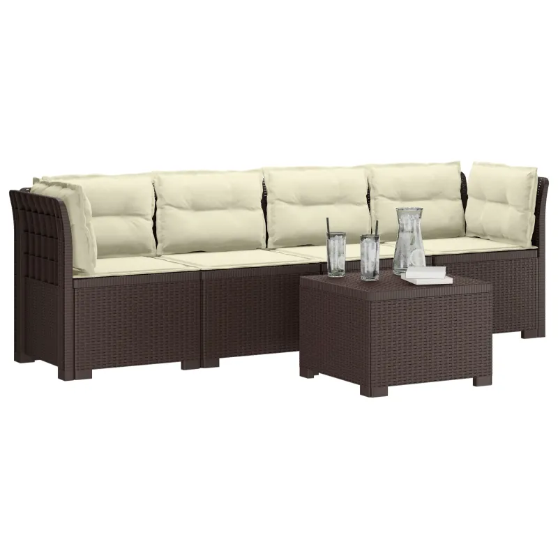 4 vietų sodo sofa su pagalvėmis pintinės išvaizdos PP Ruda