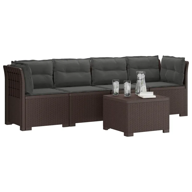 4 vietų sodo sofa su pagalvėmis pintinės išvaizdos PP Ruda