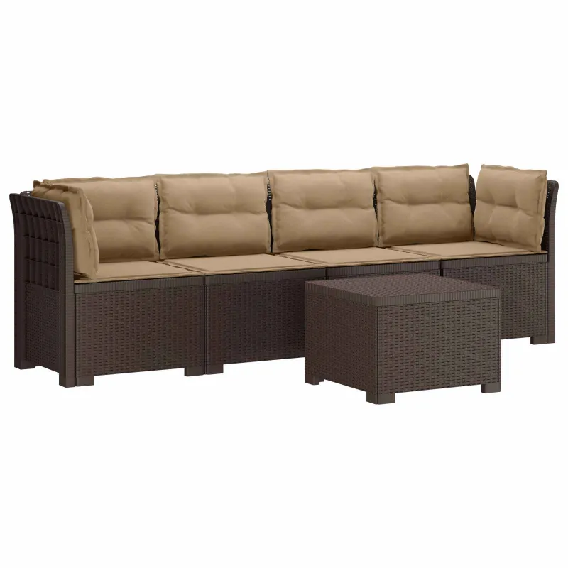4 vietų sodo sofa su pagalvėmis pintinės išvaizdos PP Ruda