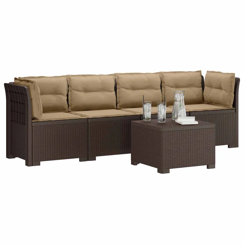 4 vietų sodo sofa su pagalvėmis pintinės išvaizdos PP Ruda