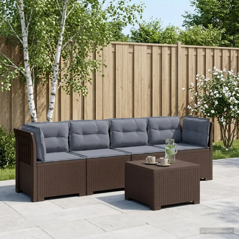 4 vietų sodo sofa su pagalvėmis pintinės išvaizdos PP Ruda