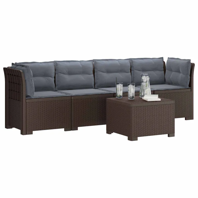 4 vietų sodo sofa su pagalvėmis pintinės išvaizdos PP Ruda