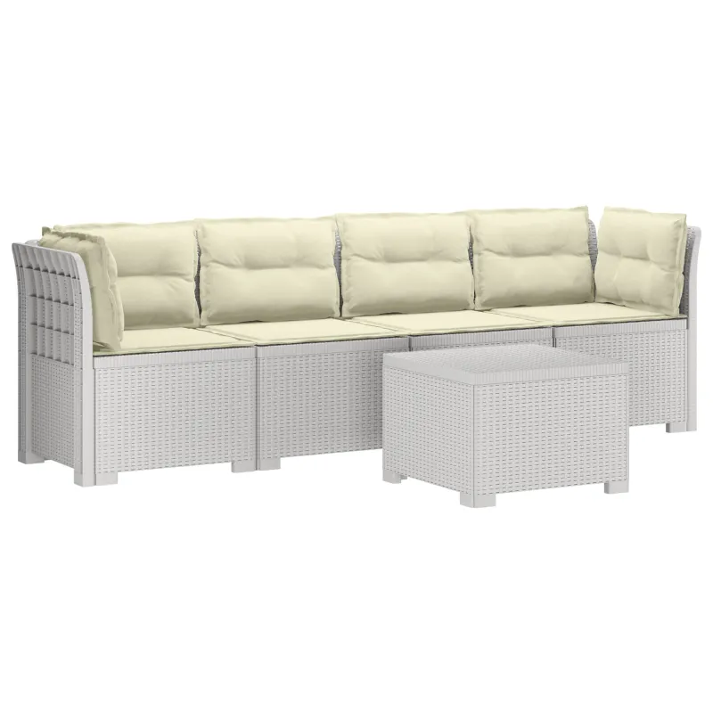 4 vietų sodo sofa su pagalvėmis pintinės išvaizdos PP Balta