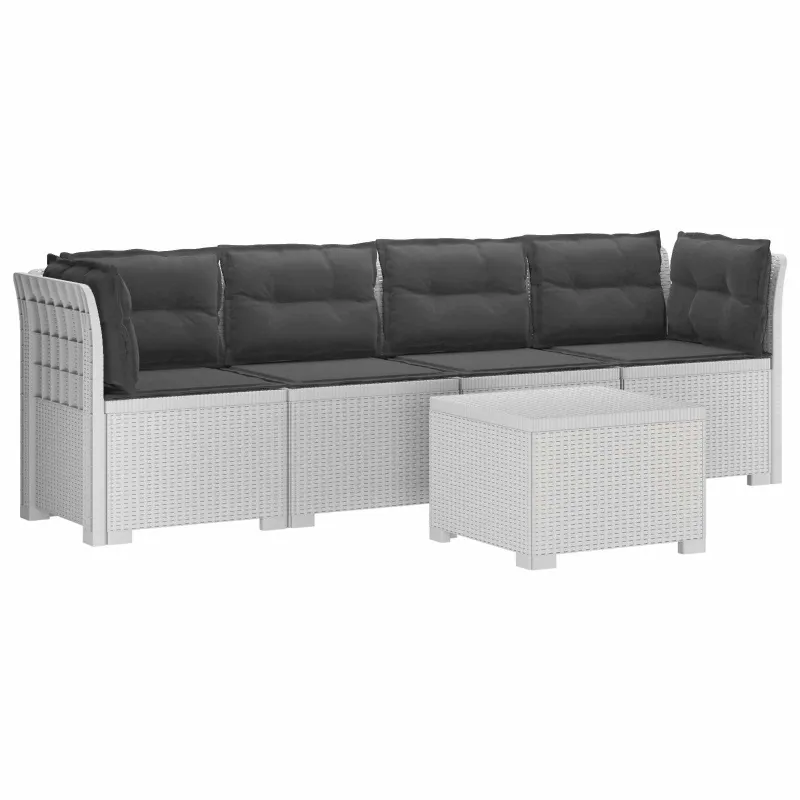 4 vietų sodo sofa su pagalvėmis pintinės išvaizdos PP Balta
