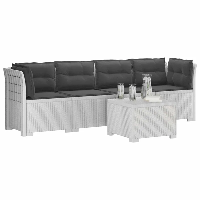 4 vietų sodo sofa su pagalvėmis pintinės išvaizdos PP Balta