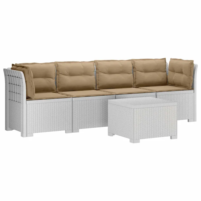 4 vietų sodo sofa su pagalvėmis pintinės išvaizdos PP Balta