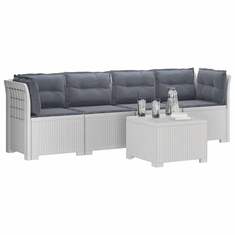 4 vietų sodo sofa su pagalvėmis pintinės išvaizdos PP Balta