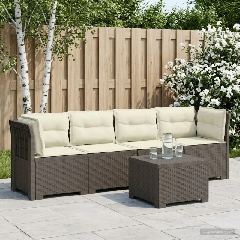 4 vietų sodo sofa su pagalvėmis pintinės išvaizdos PP