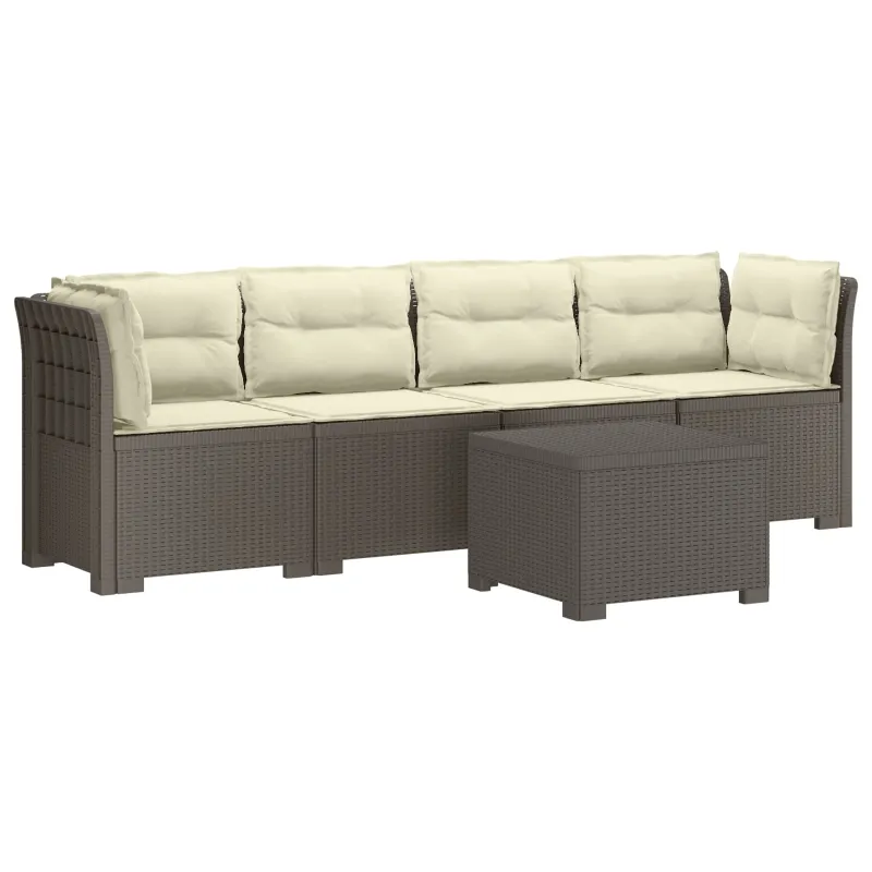 4 vietų sodo sofa su pagalvėmis pintinės išvaizdos PP