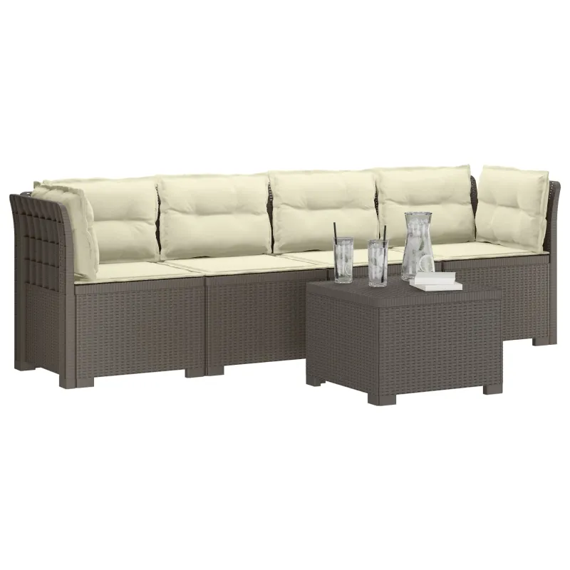 4 vietų sodo sofa su pagalvėmis pintinės išvaizdos PP