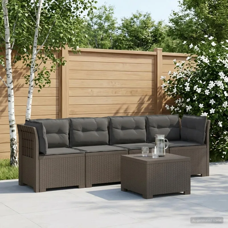 4 vietų sodo sofa su pagalvėmis pintinės išvaizdos PP