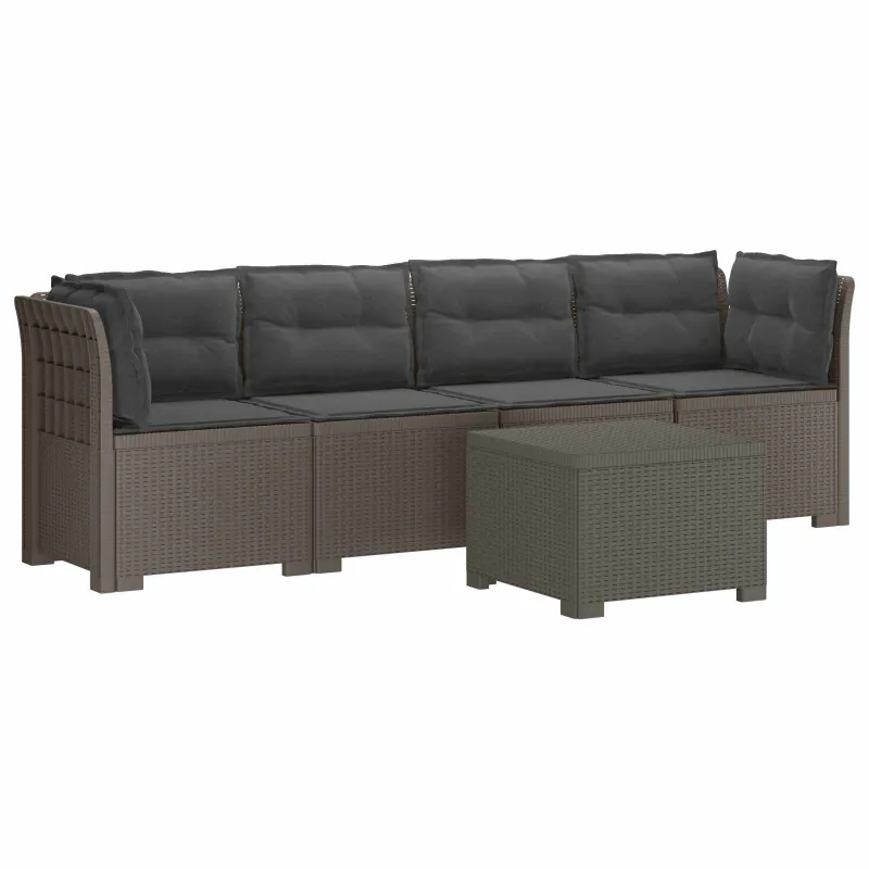 4 vietų sodo sofa su pagalvėmis pintinės išvaizdos PP