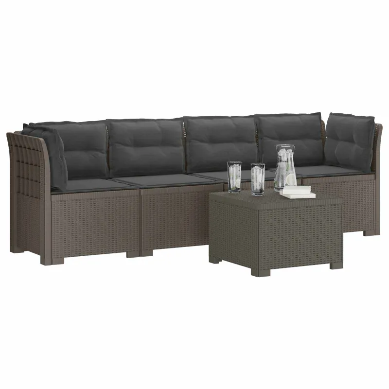 4 vietų sodo sofa su pagalvėmis pintinės išvaizdos PP