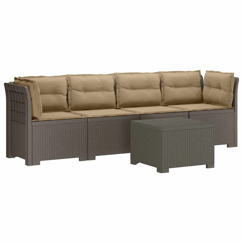4 vietų sodo sofa su pagalvėmis pintinės išvaizdos PP
